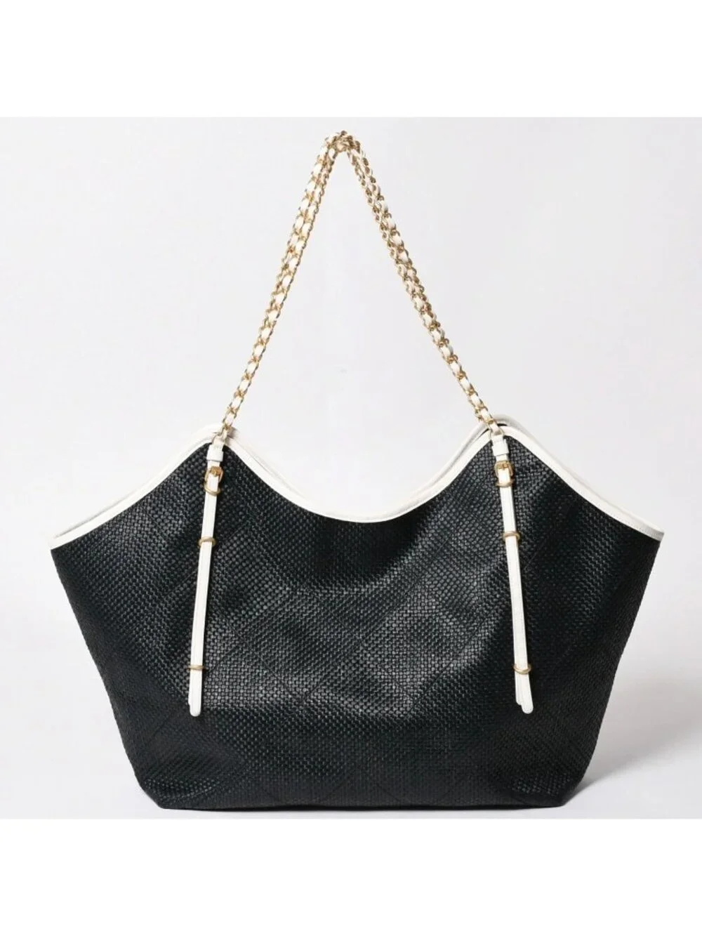 Chanel Maxi Shopping Bag Braided Raffia Effect Canvas CC Logo Gold Base